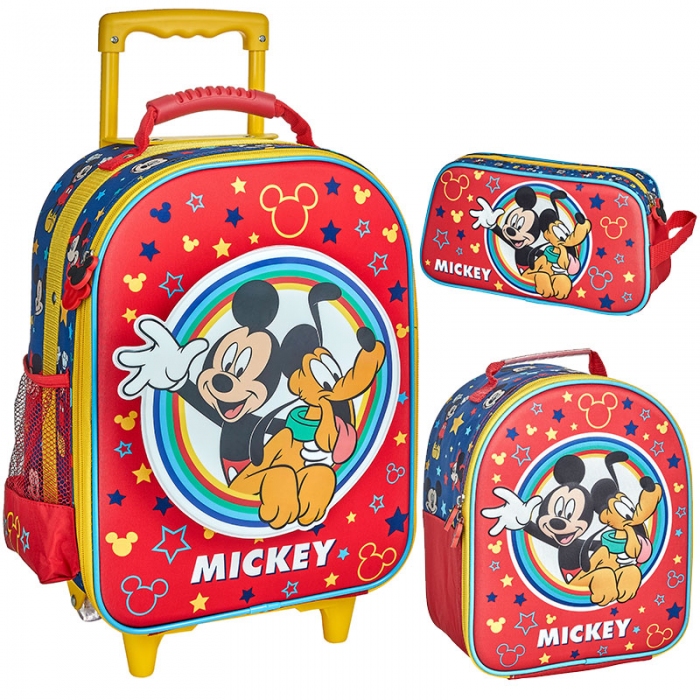 Mochila Mickey Mouse con ruedas - Set de 3 piezas - Mochilas Escolares