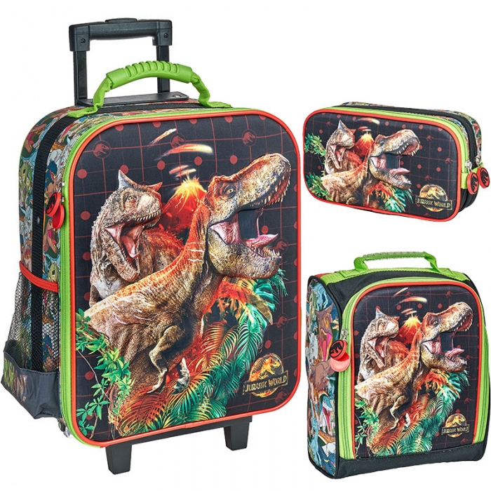 Mochila Jurassic World con ruedas - Set de 3 piezas - Mochilas Escolares